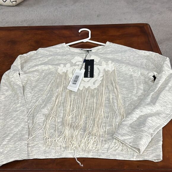 Sachin + Babi Jette's  Fringe Pullver Sweatshirt Cream Heather Gray Size XS NWT - Picture 1 of 17
